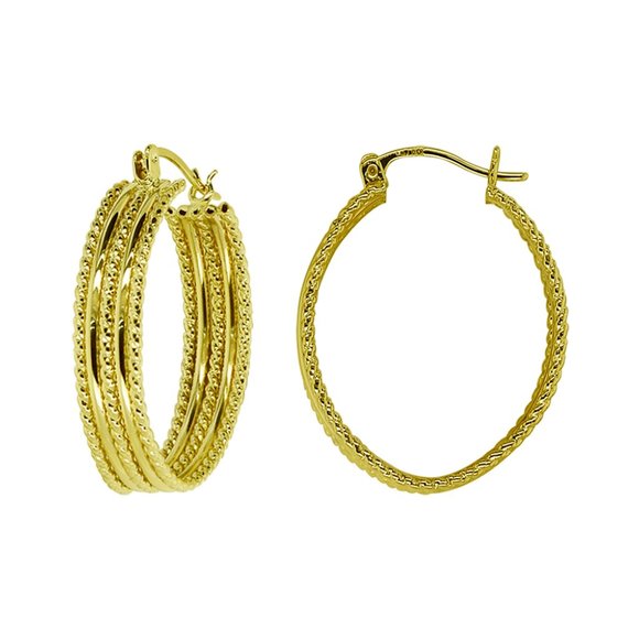 Multiple Twisted Hoop Earrings 14K Yellow Gold - Picture 1 of 4